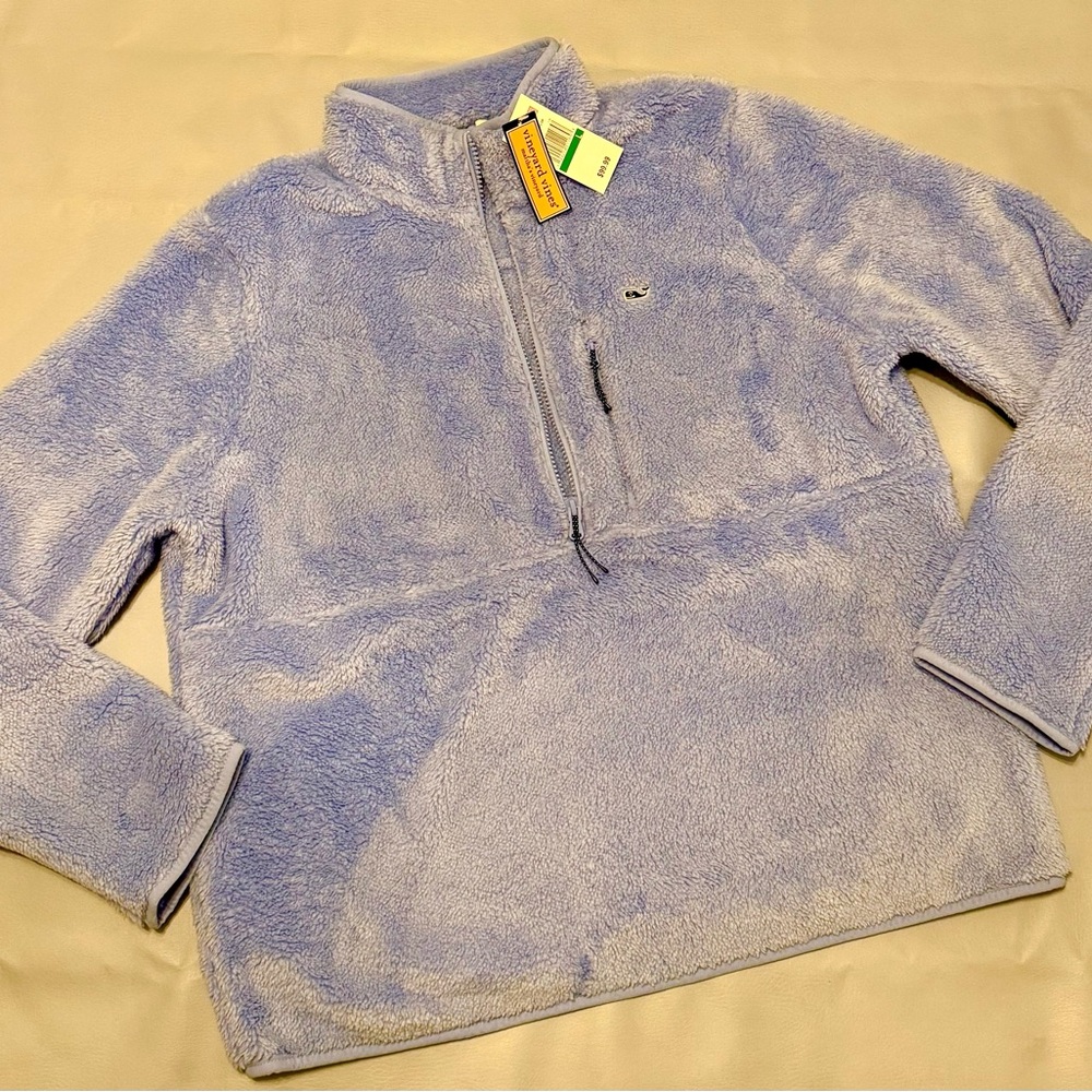 NEW Vineyard Vines Fuzzy Classic Fleece 1/2 zip in Periwinkle Blue Purple Large